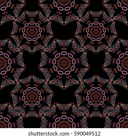 Vector illustration. Damask seamless floral background pattern in pink and orange colors.