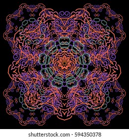 Vector illustration. Damask seamless floral pattern in pink, orange and violet colors.