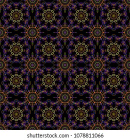 Vector illustration. Damask seamless pattern in yellow and violet colors.