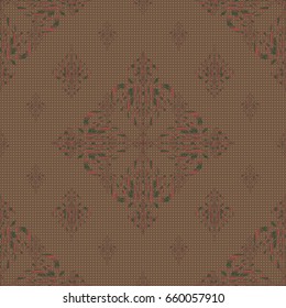 Vector illustration. Damask seamless pattern in green, pink and brown colors.