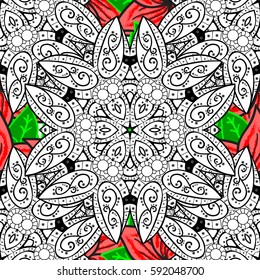 Vector illustration. Damask white abstract flower seamless pattern on background. Ornate decoration.