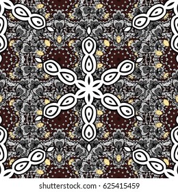 Vector illustration. Damask white abstract flower seamless pattern on brown background. Ornate decoration.