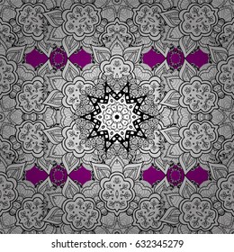 Vector illustration. Damask white abstract flower seamless pattern on magenta background. Ornate decoration.