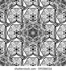 Vector illustration. Damask white floral pattern on a background with white doodles. Ornate decoration.