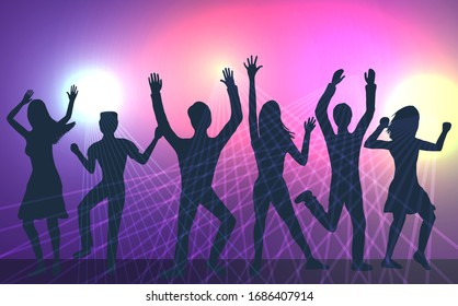 Vector illustration of dance music party with color music.