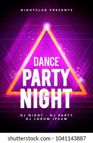 Vector illustration dance party poster background template with glow, lines, highlight and modern geometric shapes in pink and blue colors. Music event flyer or abstract banner
