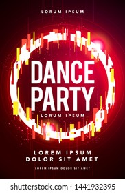 Vector Illustration dance party poster. Futuristic flyer template with glitch effect