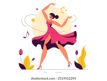 Vector Illustration of a Dancer Performing to Music in a Flat Style Cartoon Background