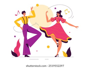 Vector Illustration of a Dancer Performing to Music in a Flat Style Cartoon Background