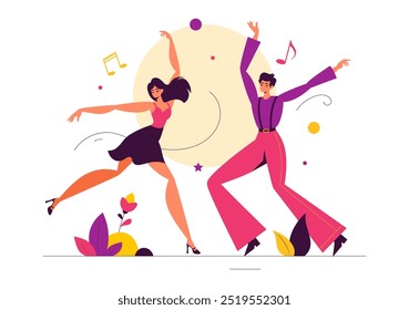 Vector Illustration of a Dancer Performing to Music in a Flat Style Cartoon Background