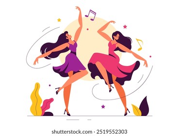 Vector Illustration of a Dancer Performing to Music in a Flat Style Cartoon Background