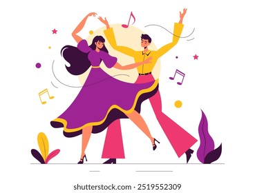 Vector Illustration of a Dancer Performing to Music in a Flat Style Cartoon Background