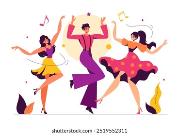 Vector Illustration of a Dancer Performing to Music in a Flat Style Cartoon Background