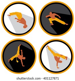 Vector illustration of the dancers of capoeira. Flat design