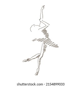Vector illustration of dancing ballerina in line art style