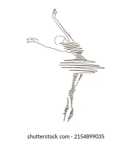 Vector illustration of dancing ballerina in line art style
