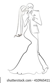 Vector illustration of dancing bride and groom