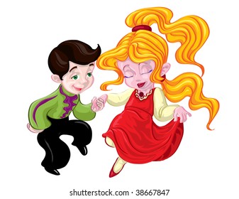 vector illustration, dancing children, cartoon concept, white background.