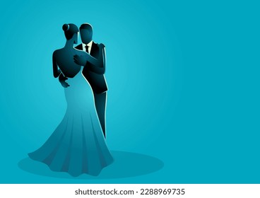 Vector illustration of a dancing couple in blue tone colors