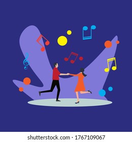 Vector illustration of dancing couple enjoying music
