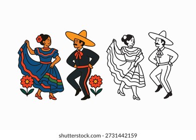 vector illustration of a dancing couple for a Mexican festival celebration in white background