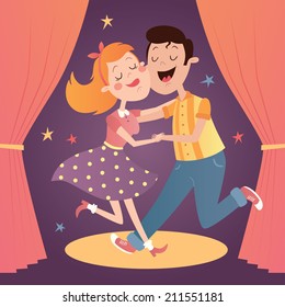 Vector illustration of a dancing couple on the stage