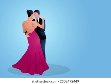 Vector illustration of a dancing couple on blue background