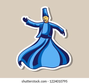 Vector illustration of dancing darvish. Spiritual dance.