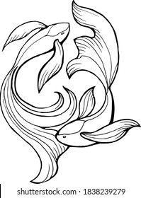 Vector illustration with dancing fish, zodiac sign Pisces