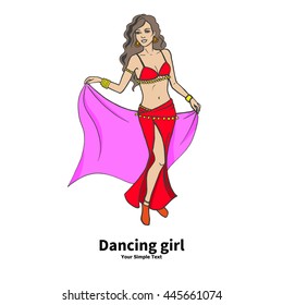 Vector illustration of a dancing girl. Belly dance and bollywood dancing. Isolated on white background.