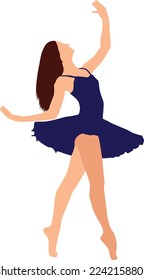 
vector illustration of dancing girl in royal blue dress. eps