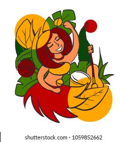 Vector illustration of dancing girl in tropics