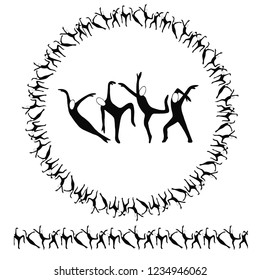 Vector illustration of dancing men wreath and seamless brush