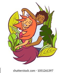 Vector illustration - dancing pair in 
 the tropics