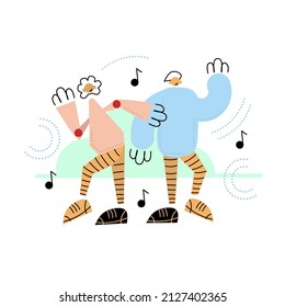 Vector illustration of dancing people in cartoon style