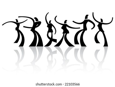 Vector illustration of dancing people silhouettes on white background.