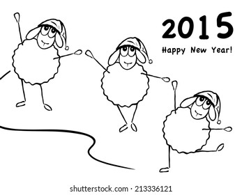 Vector illustration, dancing sheep, funny