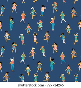 Vector Illustration Of Dancing Women. Trendy Retro Style. Seamless Pattern.