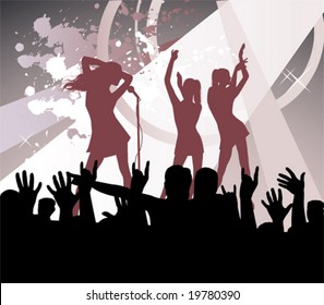 Vector illustration with dancing young women