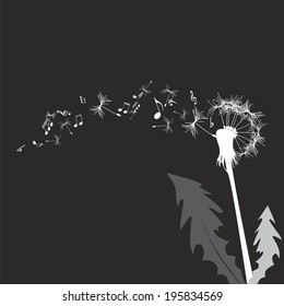 Vector illustration dandelion against the black background