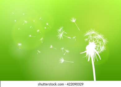 Vector illustration of dandelion on green bokeh background