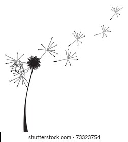 Vector illustration of a dandelion outline with fuzzes flying off it