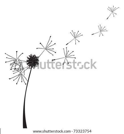 Vector illustration of a dandelion outline with fuzzes flying off it