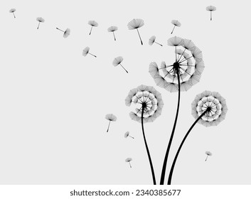 Vector illustration dandelion seed blowing in the wind. Dandelion seed icon.