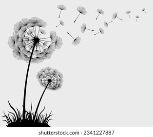 Ilustración vectorial de semilla de diente de león soplando en el viento.