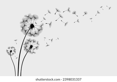 Ilustración vectorial de semilla de diente de león soplando en el viento. Icono de la semilla de Dandelion. Dandelion de fondo blanco. Ilustración del vector