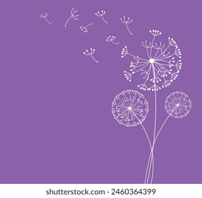 Vector illustration dandelion seed blowing in the wind.  Vector illustration