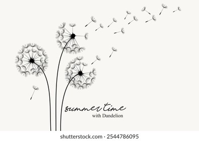 Vector illustration dandelion seed blowing in the wind.