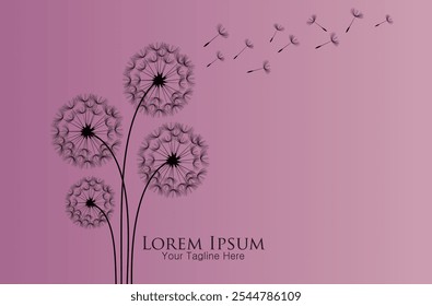 Ilustración vectorial de semillas de diente de león soplando en el viento.
