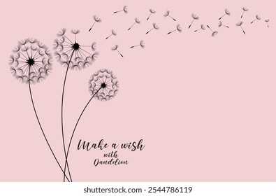 Vector illustration dandelion seed blowing in the wind.